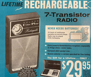 Vintage 1964 EVER PLAY Rechargeable Transistor Radio Print Ad
