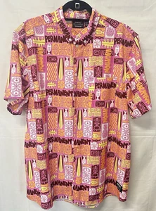 Wesc Tiki Aloha Hawaiian Camp Shirt Pink Yellow Surfboard Pineapple Fish Sweden - Picture 1 of 5