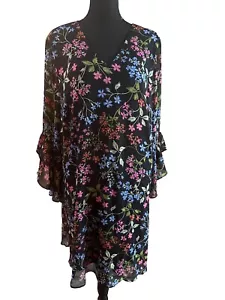 Calvin Klein Women’s Multicolor Floral Bell Sleeve V-Neck Dress Plus Size 18 - Picture 1 of 9