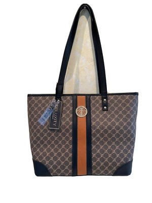 Deluxity Tan & Black Handbag Purse Vegan Leather Size Medium  Attractive NEW - Image 1 of 4