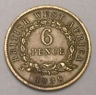 1938 British West Africa African 6 Pence WWII Era Coin VF