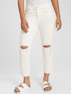 GAP Mid Rise Destructed Universal Slim Crop Boyfriend Jeans White 14/32 NEW $90 - Picture 1 of 12