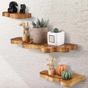 Set of 3 Live Edge Wooden Floating Shelves, Farmhouse Vintage Wall Shelf Decor - Picture 1 of 7