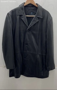 Reaction By Kenneth Cole Mens Black Leather Long Sleeve Button Front Jacket - Picture 1 of 4