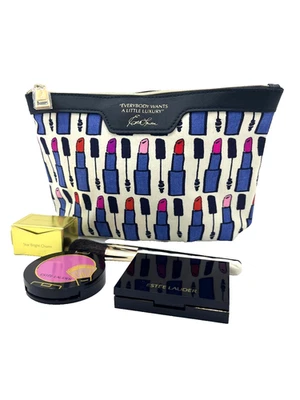 Estee Lauder Set Cosmetic Bag Pure Color EyeShadow Palette Blush Charm & Brushes - Image 1 of 4
