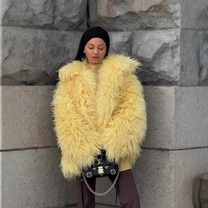 Abrigo de piel sintética con cuello de solapa de piel mongola estilo americano para mujer moda de invierno talla - Imagen 1 de 29