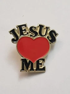 Broche prendedor sombrero solapa religiosa esmalte metal "Jesús ❤ Yo" "Me ama" - Imagen 1 de 7