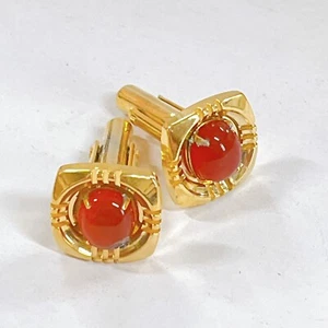 Red Agate Luxury Stone Cufflinks, Tie Clip, Tie Tack Set Vintage - Picture 1 of 6