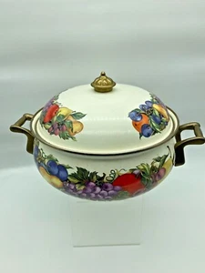 Vintage Tischplatte Cornucopia Emaille auf Stahl 2 Quart Dutch Oven mit Deckel, Obst, 8" - Bild 1 von 8