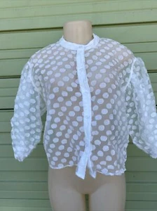 NWD Zara White POLKA DOT ORGANZA TOP TRF Bullon Sleeve Semi Sheer XS - Picture 1 of 7