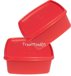 Tupperware Square Rounds 16 oz Freezer Containers Set 2 Raspberry Red Freeze It - Picture 1 of 3