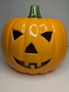 Coperchio candela Jack-O-Lantern zucca in ceramica vintage dipinto a mano - Foto 1 di 8