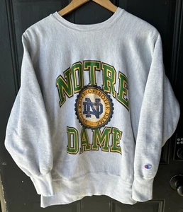Vintage 90s Notre Dame Champion Reverse Weave Warmup Sweatshirt Large Gray - Bild 1 von 9