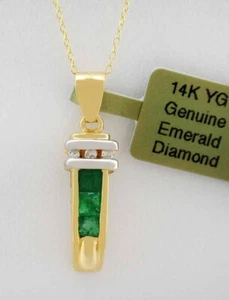 GENUINE EMERALD & DIAMOND PENDANT 14K GOLD - New With Tag - Picture 1 of 4