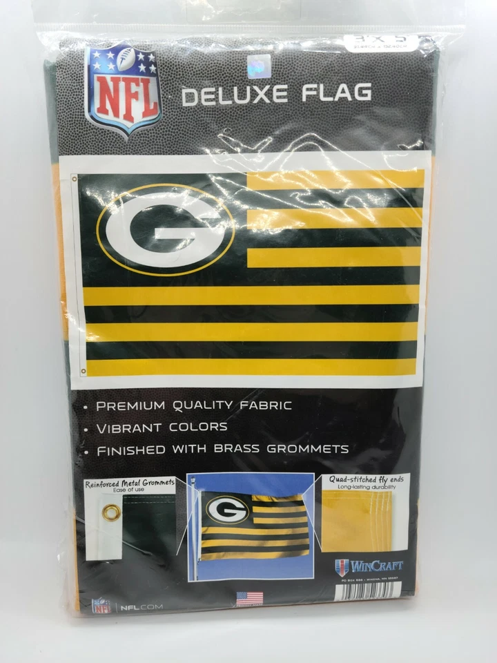 WinCraft Flag Green Bay Packers NFL Deluxe Premium 3x5ft Fabric Quality Grommets