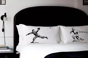 Baseball cotton pillowcases Batter vs Fielder bedding room decor pillow case set - Picture 1 of 2