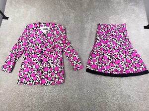 Louis Feraud Vintage Suit Set Jacket Skirt 8 Pink Floral Silk Lined - Picture 1 of 21