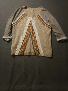 BKE Sweater Women's Medium 3/4 Cuff Sleeve Lace Knit Frayed Casual Preppy - Picture 1 of 5