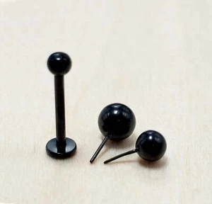 Titanium Threadless Black Labret Stud Piercing Lip Piercing Jewelry - Picture 1 of 4