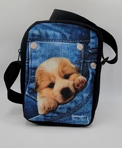borsa a tracolla in tela stampa cane/cucciolo - Foto 1 di 6