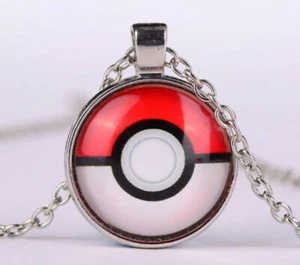 Pokemon Silber Anime Pokeball Schmuck Glaskuppel Anhänger Halskette USA Neu - Bild 1 von 1