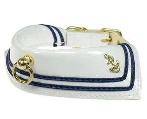 Cuello de mascota para perro marinero cuero blanco patentado 5 tallas ¡Adorable! Hecho a mano en EE. UU. - Imagen 1 de 37