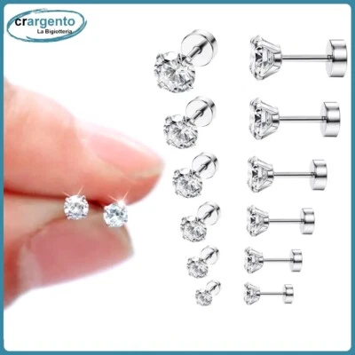 orecchini da uomo con brillantini zirconi punto luce in acciaio 3 4 5 6 7 8 mm - Immagine 1 di 4