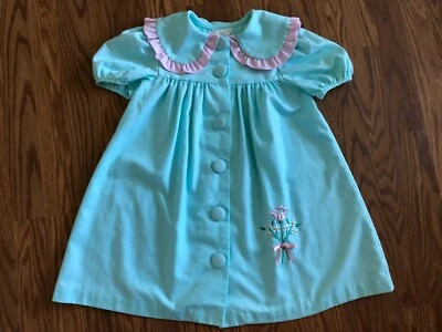 Vintage Miss Victoria Little Girls light Green Dress Trimmed in pink Size 6X - Image 1 of 4