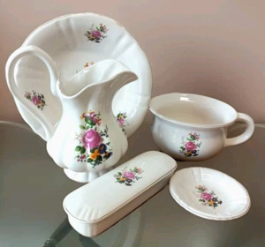 Keramik Waschset Landhaus Schüssel Dose Seifenschale Nachttopf Waschgarnitur Neu - Bild 1 von 5