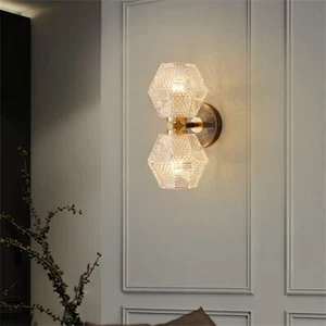 Wall Lamp Copper Glass LED Sconces Fixture Bedroom Bedside Wall Light Luminaire - Picture 1 of 30