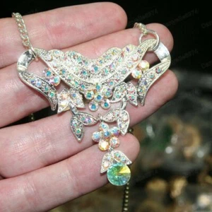 DE COLECCIÓN COLLAR GOTA DE CRISTAL AUSTRIACO en tono plateado ab estrás cadena brillante - Imagen 1 de 2