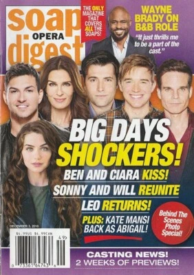 Soap Opera Digest Dec 3, 2018 ALLEY MILLS-PAUL TELFER-REBECCA STAAB-ANNE HECHE - Image 1 of 4