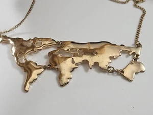 Bold CHUNKY Continents The World Gold Tone Fashion Necklace UNIQUE - Picture 1 of 7