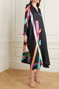 Collar Neck Soft Silk Crepe Kaftan, women's African Casual Printed Kaftan J5619 - Picture 1 of 3