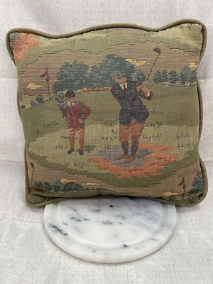 Almohada antigua tapiz de campo de golf vintage verdes marrones tostados 10x9 Foto 1 de 4