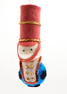Vintage 7 Zoll Spielzeugsoldat Weihnachtsschmuck Satin Kugelkopf Körper Filzhut Stecknadeln - Bild 1 von 12