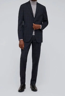 Kenneth Cole Hombres Azul Ajustado Cuadros 2 Piezas Chaqueta Pantalones Traje Talla 48R 42W Foto 1 de 4