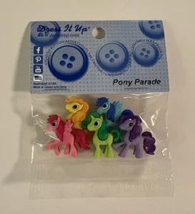 Pony Parade 5 Rainbow Pony Shank Buttons Pink Purple Green Blue Dress It Up New - Picture 1 of 2
