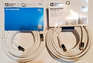 2 pack Commercial Electric 25 foot RG-6 Coaxial Cable White RG 6 coax TV wire - Picture 1 of 2