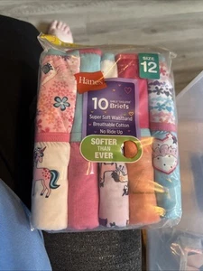 Hanes Girls' 10 Pack Assorted Cotton Briefs Underwear Panty Size 12 Multicolor - Picture 1 of 1