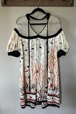 Vestido Tsumori Chisato 100 % seda con temática naranja y océano negro talla 2 Foto 1 de 4