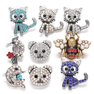 Crystal Rhinestone Snap Button Bee Bear Cat Buttons DIY Bracelets 18mm 6Pcs/Lot