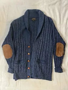 Vintage Eddie Bauer blaue Strickjacke Pullover Größe M Knöpfe & Ellenbogenaufnäher hergestellt in den USA - Bild 1 von 12