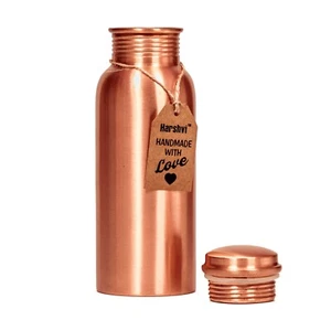 Copper Water Bottle 750ml Handmade India Ayurveda Yoga Health Benefit Joint Free - Picture 1 of 4
