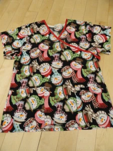 Scrub Top Sz M Tafford Snowman Christmas Winter Medical 100% Cotton USA vibrant - Picture 1 of 8