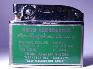 Flat Advertising Lighter Roy Johnson Company Made In Japan - Picture 1 of 3