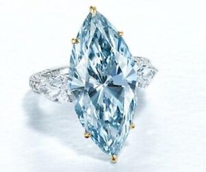 Marquise Cut 12.18CT Fancy Intense Blue Aquamarine With Genuine White CZ Ring
