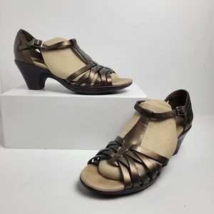 Clarks Bendables Women's Size 7.5 M Strappy Sandals Wedge Heel Bronze Buckle - Picture 1 of 19