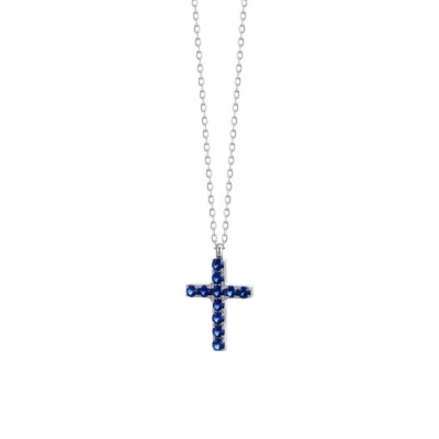 Collana Donna Luca Barra CK2089 In Acciaio Con Croce E Zirconi Blu - Immagine 1 di 4