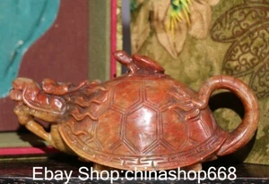 6.2" Old Chinese Shoushan Stone Carving Dynasty Dragon Turtle Teapot Teakettle - Picture 1 of 9